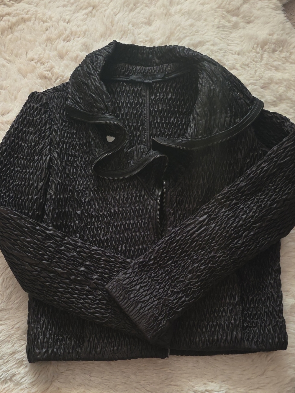 Katherin Barclay Black Textured Women's Jacket - Lightweight Zip Front Sz S A3